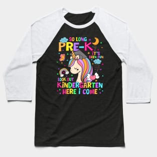 So Long Pre-K Graduation Kindergarten Unicorn Baseball T-Shirt